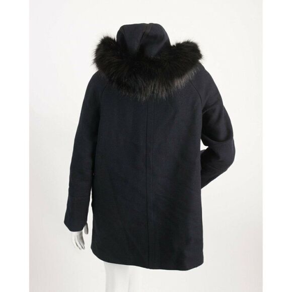Zara Womens Navy Blue Wool Coat Jacket S Faux Fur - Picture 5 of 8